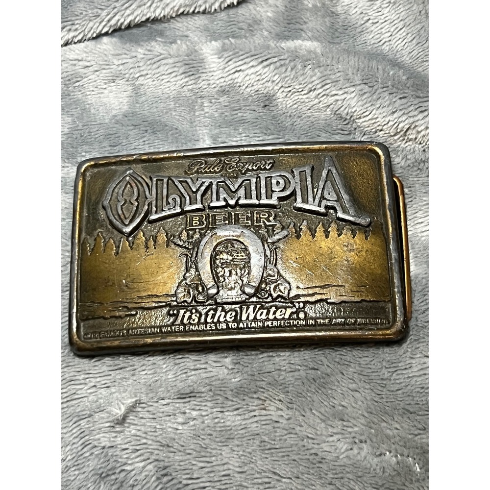 Vintage Olympia Beer‎ Belt Buckle 1973 Indiana Metal Craft 3in Advertising